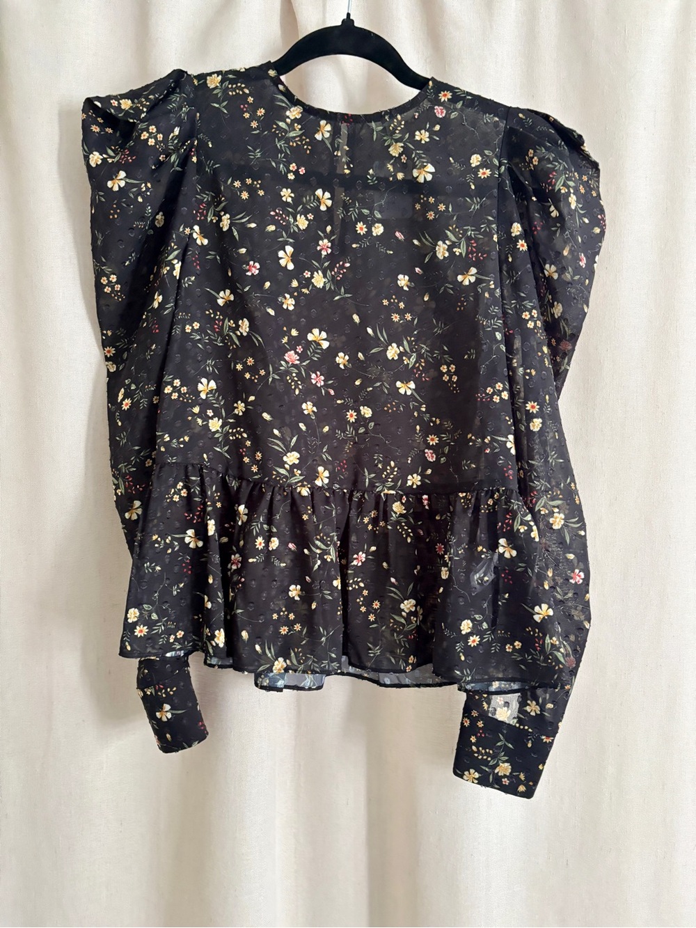RW&CO Floral Sheer Peplum Blouse | Size XXS